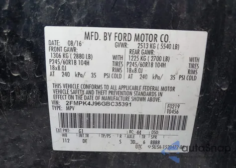 2016 Ford Edge Sel из США, поврежденный, VIN 2FMPK4J96GBC35391